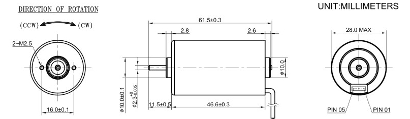 dimension of bl2847i b2847m bldc motor